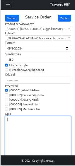 Dopisywanie zam serwis.Mob