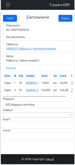 Dopisywanie zam sprzedaży.Mob