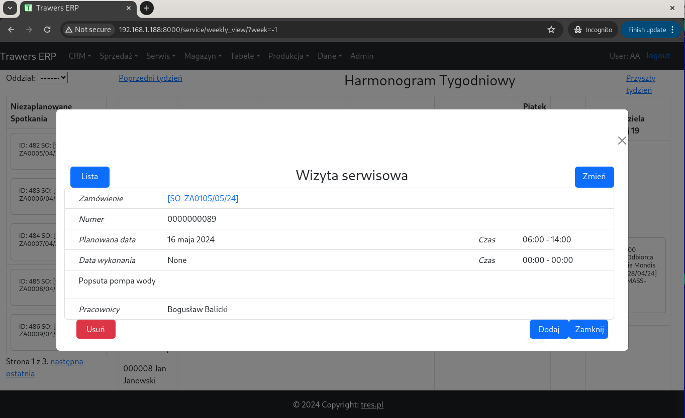 Widok wizyty w harmonogramie
