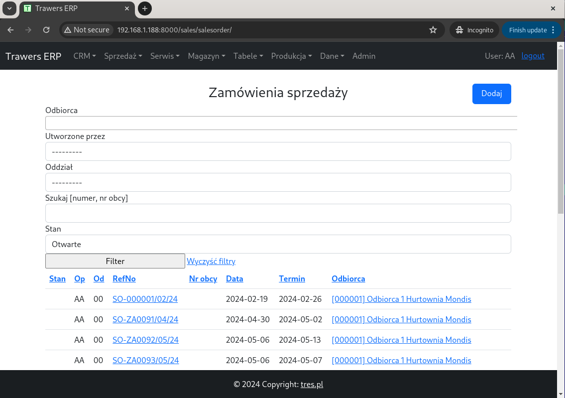 Zamówienia sprzedaży