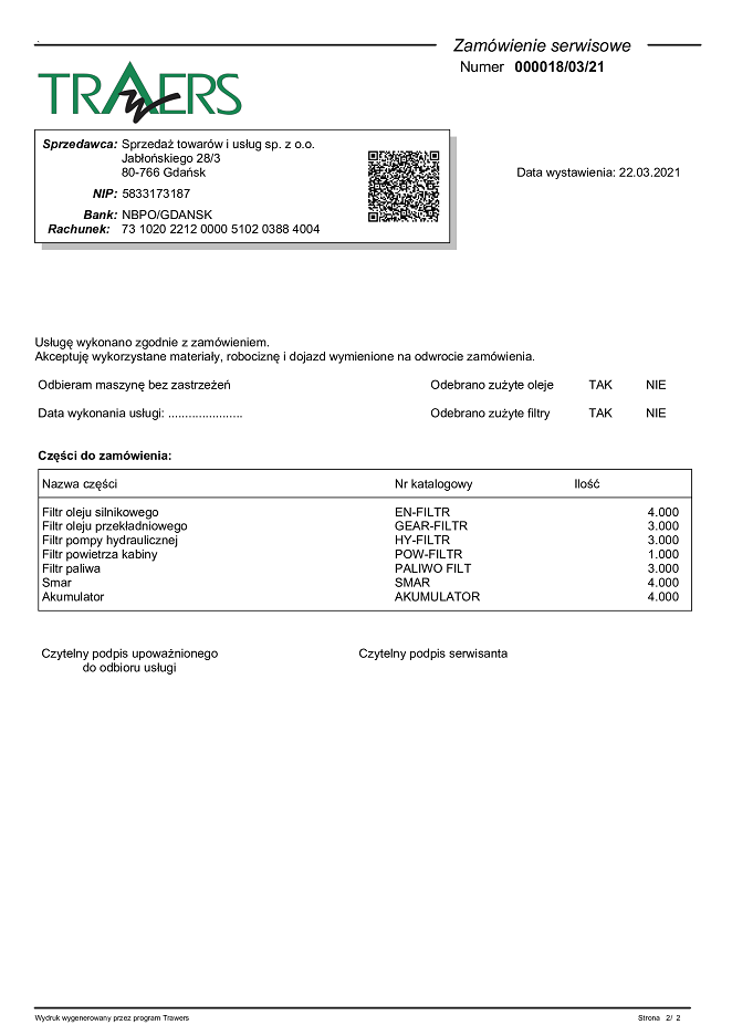 Zamówienie serwisowe 2